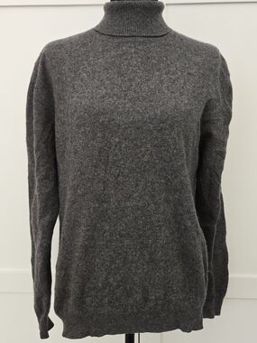 100% 2 Ply Cashmere Sweater Cozy Knit Charcoal Grey Turtleneck Long Sleeve Large